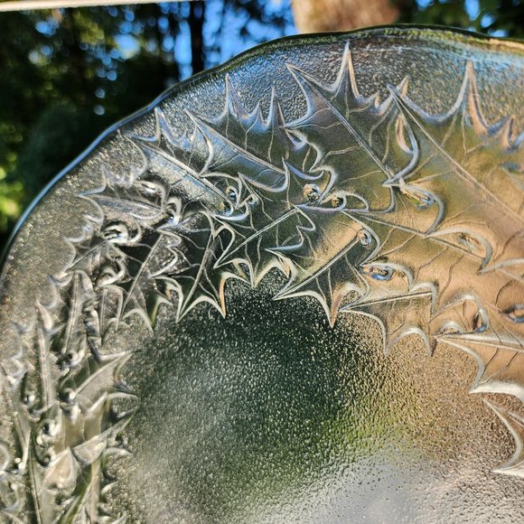 Vintage Mikasa Crystal Hostess Platter Holly Design 14" Round Serving Tray Japan - Picture 7 of 11